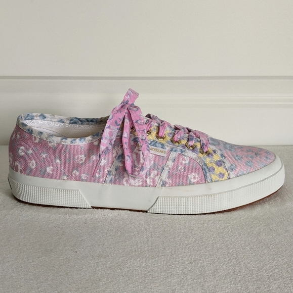 LoveShackFancy x Superga Cotton Canvas Floral Sneaker Rose Heart Mix 10 NWT - Picture 5 of 15